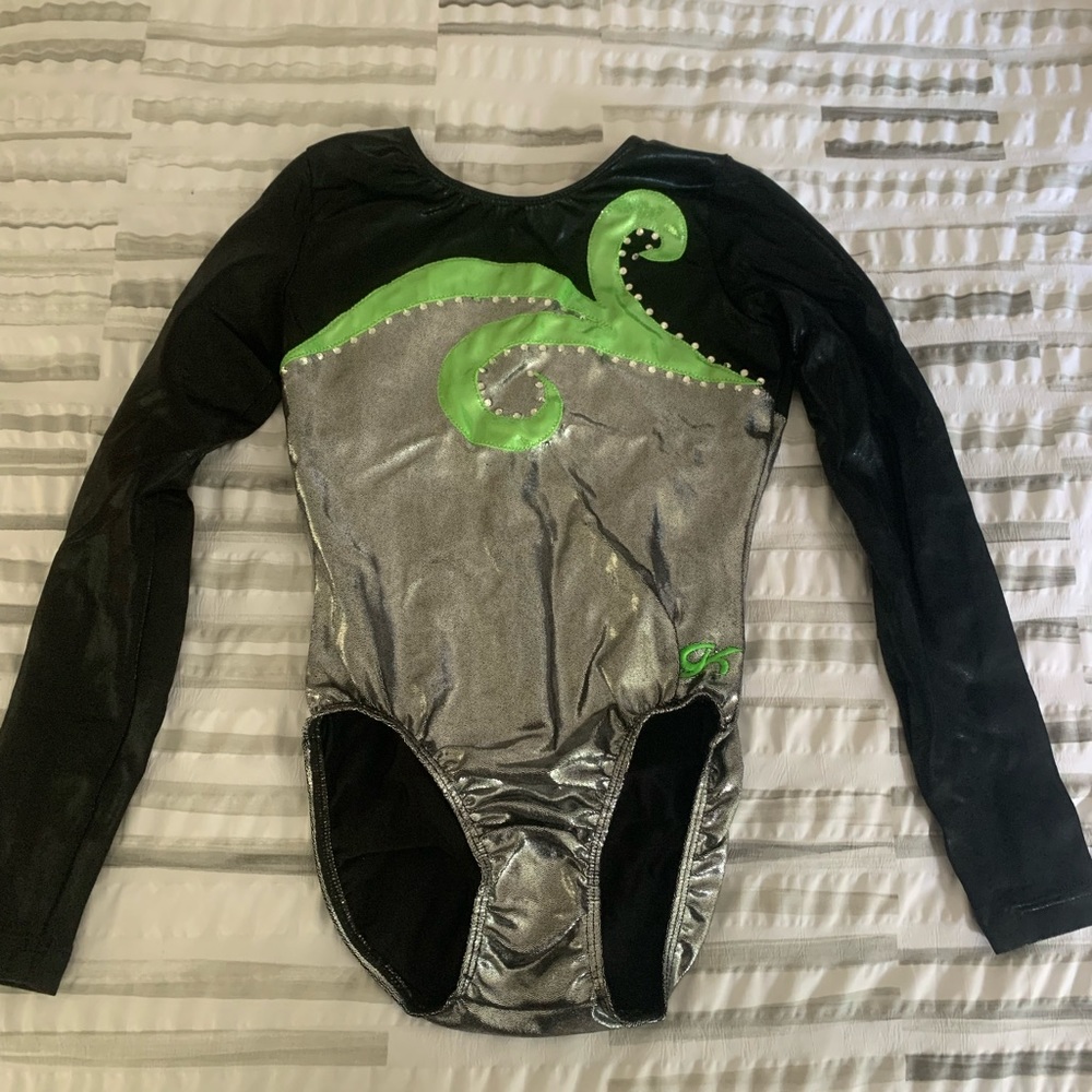 Black, silver, and green GK leotard in Adult Medium (AM)
